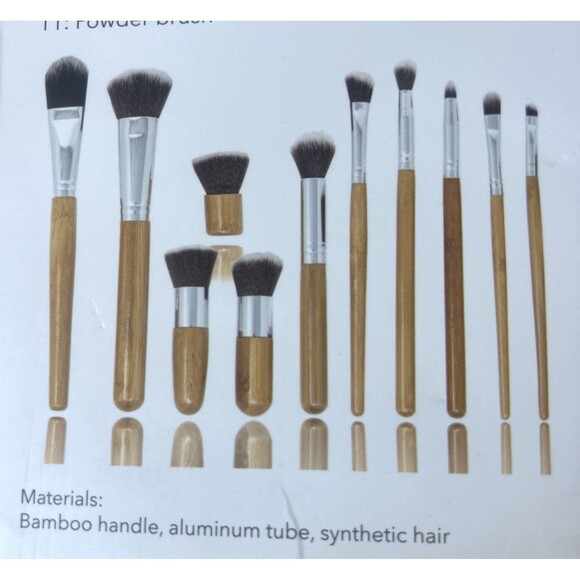 Bamboo Makeup Brush Set 11 Piece Professional Eco w/Premium Synthetic Bristles - Picture 2 of 6